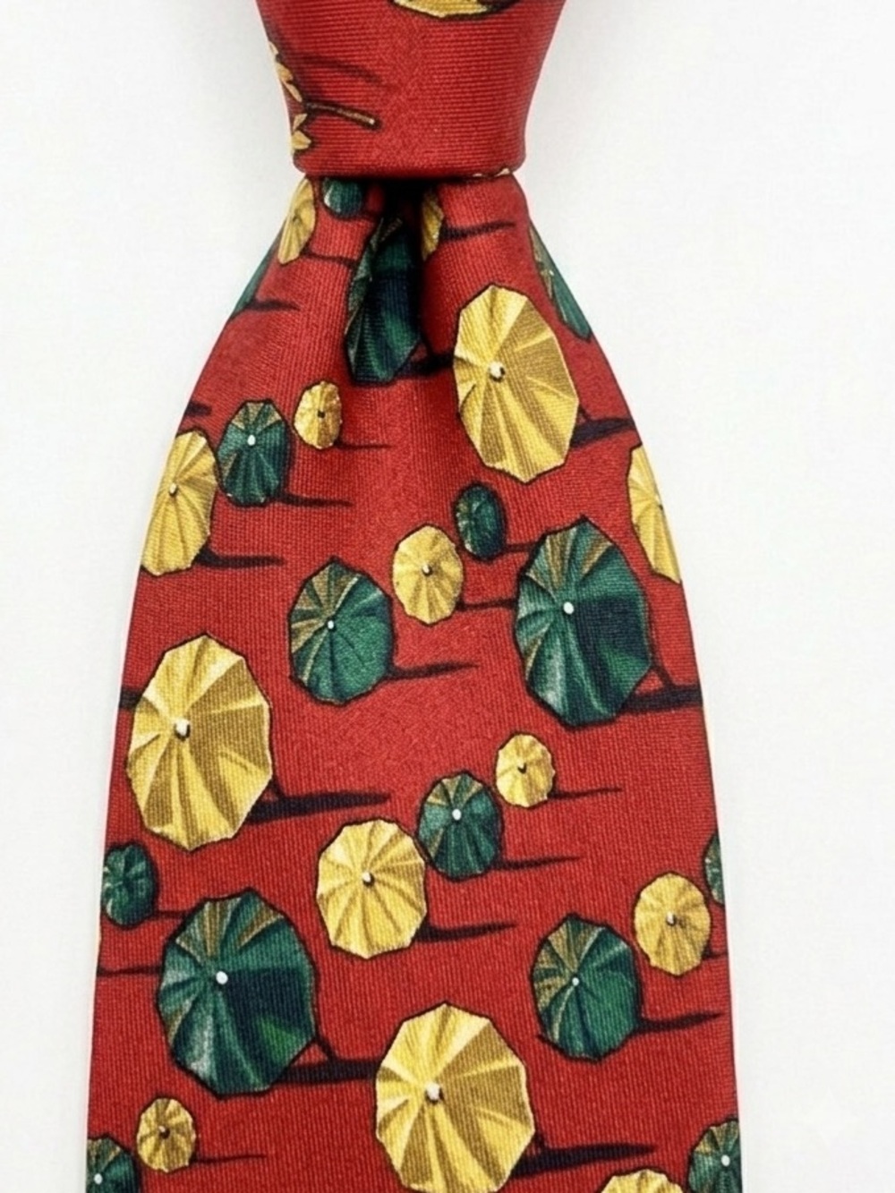 Vintage Luciano Firenze Silk Tie Red Umbrella Pattern 50”X 3.7” 5 Made In Italy